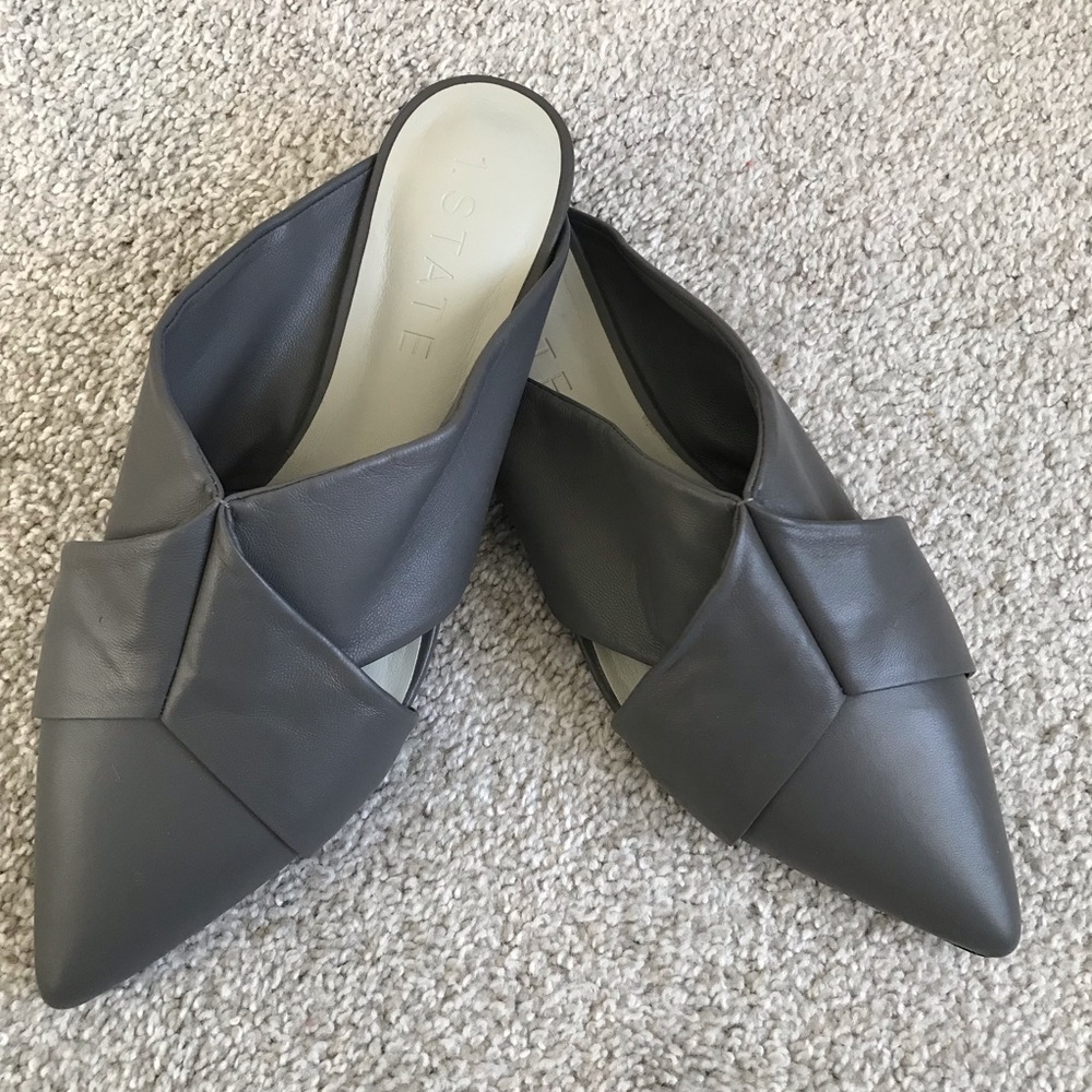 1. State gray leather mules EUC